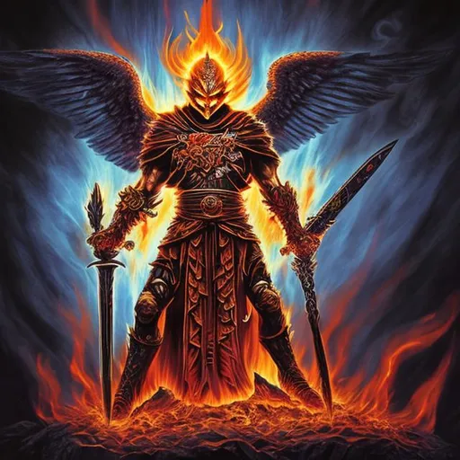Prompt: gnostic warrior rises from the ashes in a blaze of glory