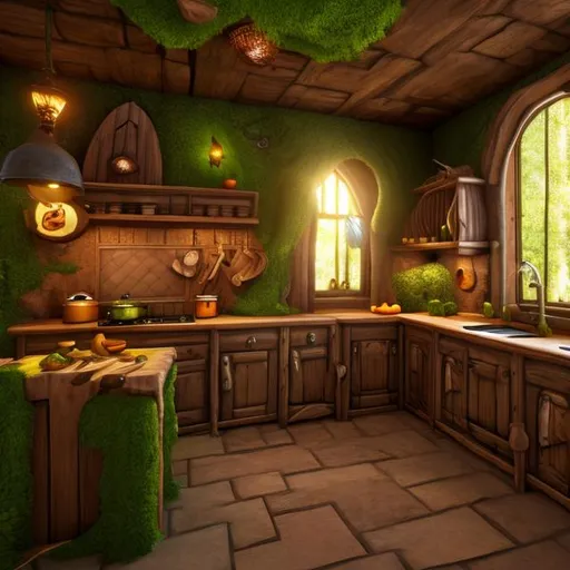 Prompt: fantasy forest, kitchen interior, UHD, HD, 8K, 