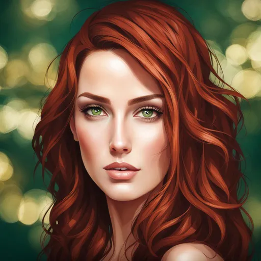 Prompt:  a lady with green eyes, auburn hair, perfect skin