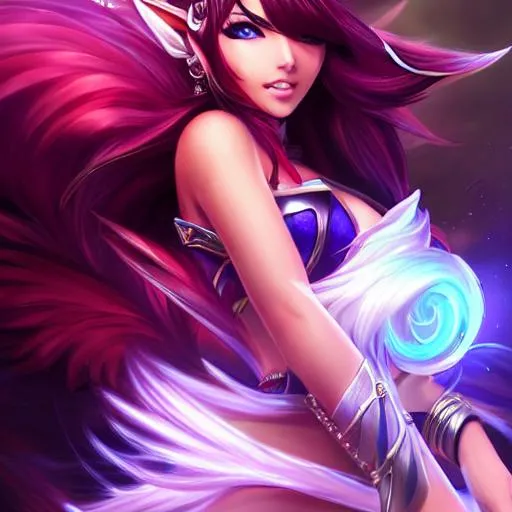 Prompt: Portrait of Ahri from League of Legends, perfect composition, hyperrealistic, super detailed, 8k, high quality, trending art, trending on artstation, sharp focus, studio photo, intricate details, highly detailed