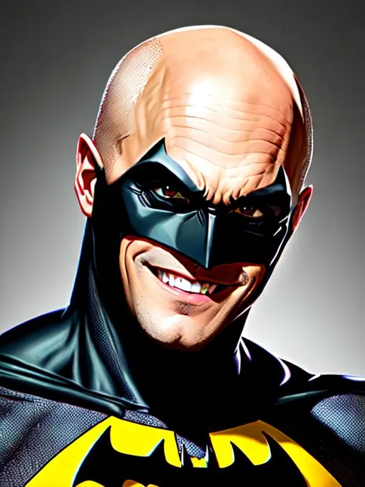 Prompt: batman bald, 32k, ultra hd, smilling