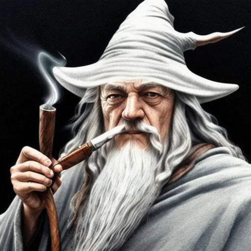 Prompt: Gandalf smoking a pipe 