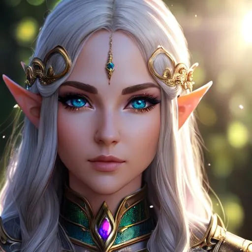 Prompt: cinematic shot, elf, dnd, detailed face, detailed eyes, full eyelashes, detailed interior, ultra detailed accessories, vibrant color,

((sunshine, very strong sunlight on face, cinematic lighting, volumetric lighting, iridescent lighting reflection, reflection, beautiful shading, head light, back light, natural light, ray tracing, symmetrical)), (((masterpiece, professional, professional illustration))), Fantasy style,

UDR, HDR, 64k, beautiful, stunning, masterpiece