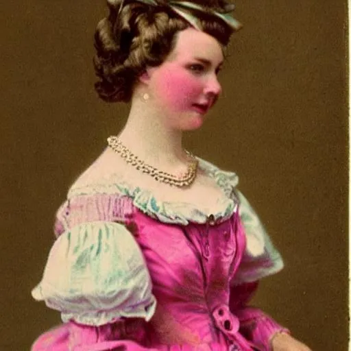 Prompt: A vintage woman with a pink dress in the 1800's