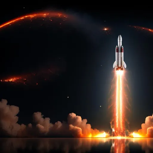 Prompt: rocket launch, fire, full chrome, summer, mirroring, mechanic, photorealistic, zoom, grayscale, big mirror, hubble space telescope, satellit
