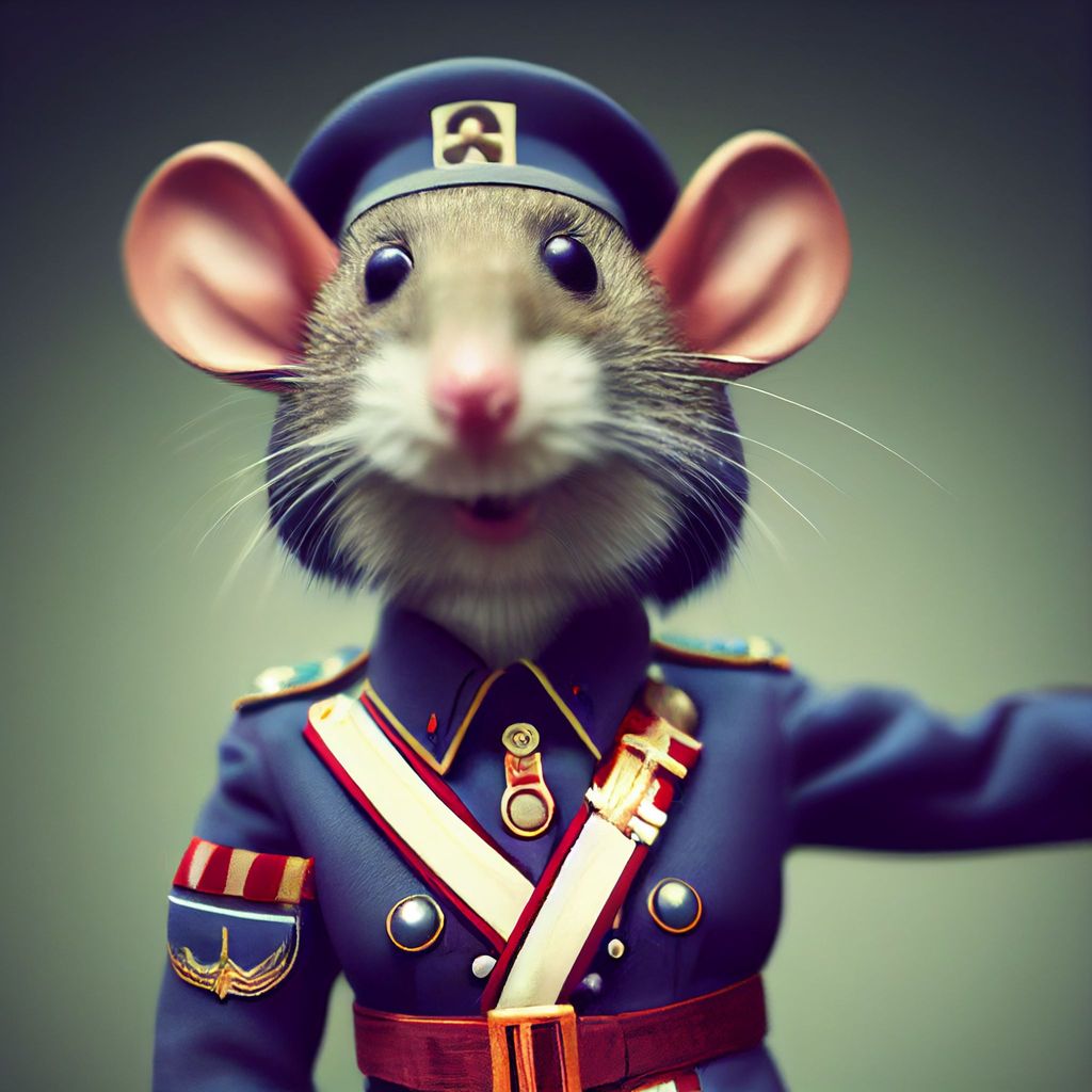 Prompt: an anthropomorphic rat wearing world war 2 uniform, 8k UHD, photorealistic, character --stylize 3750 (--testp --upbeta)