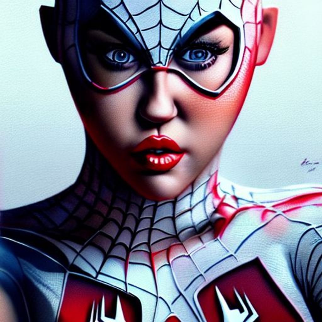 miley cyrus in white spiderman female uniform OpenArt