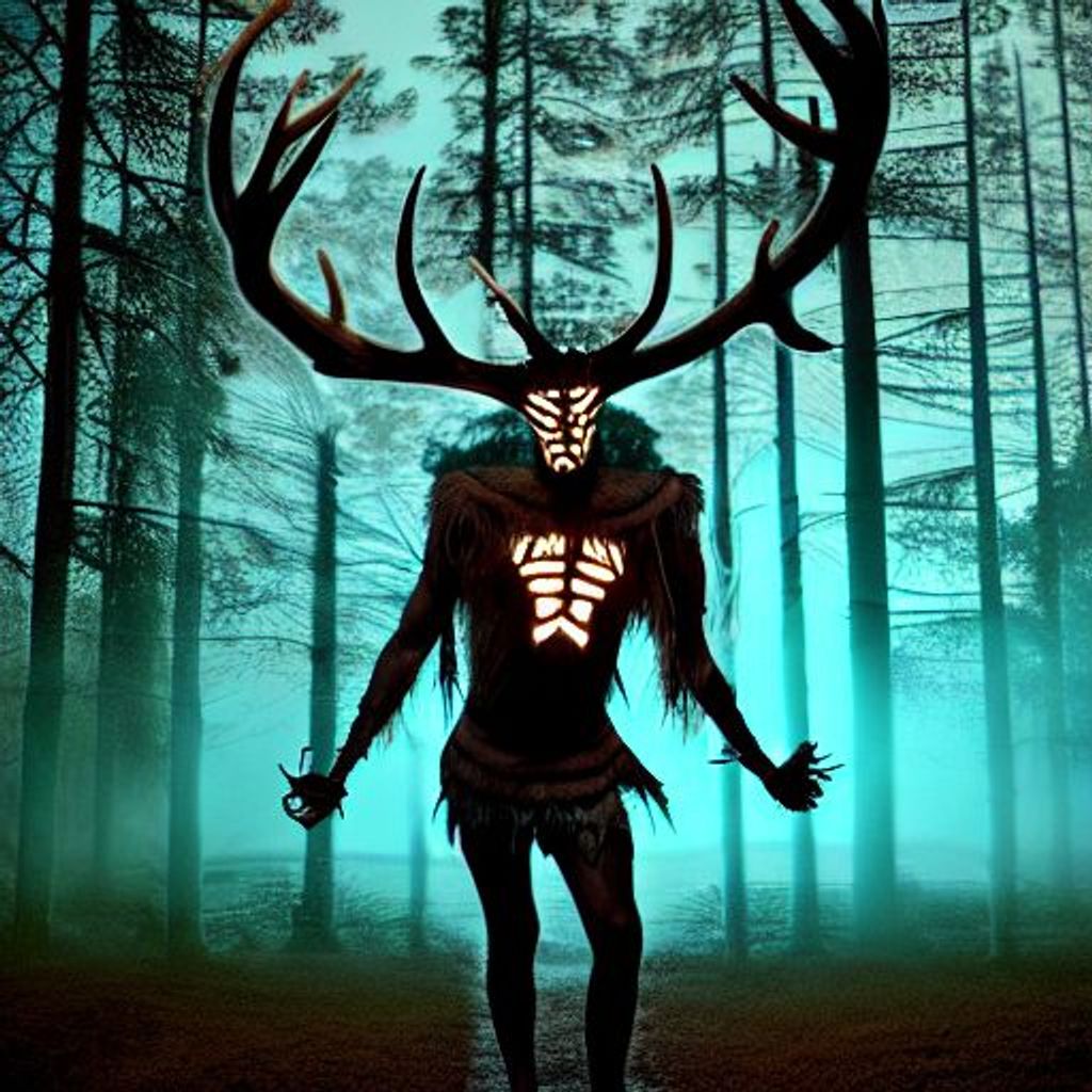 intricate, humanoid Windigo, holding a large spear,... OpenArt