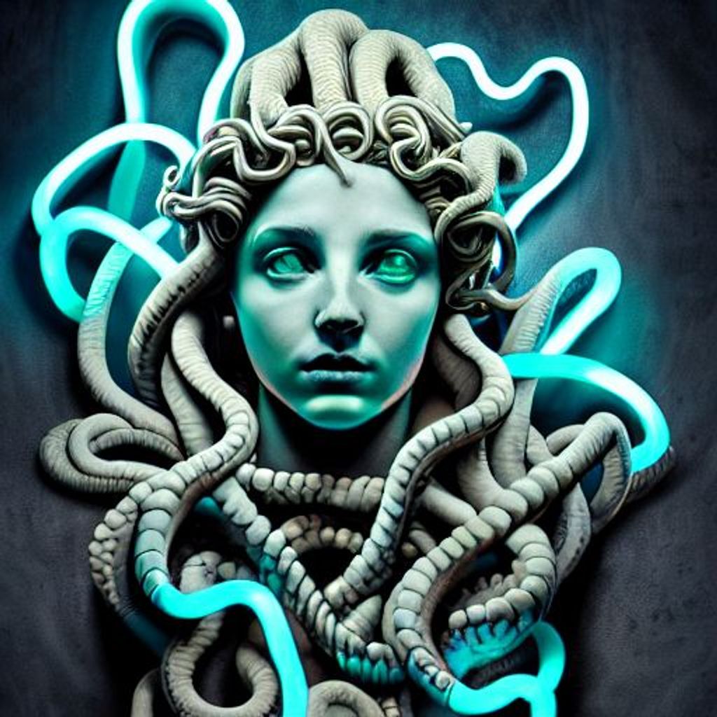 medusa with snakes as hair flowing encapsulating her