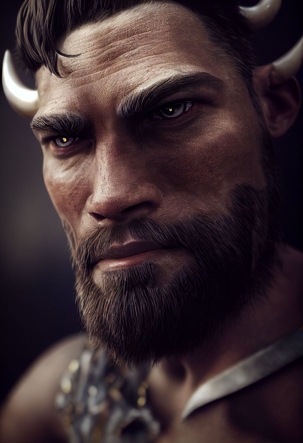 Prompt: portrait of a male human-bull hybrid, intricate details, unreal engine, hyperrealistic, octane render, vray