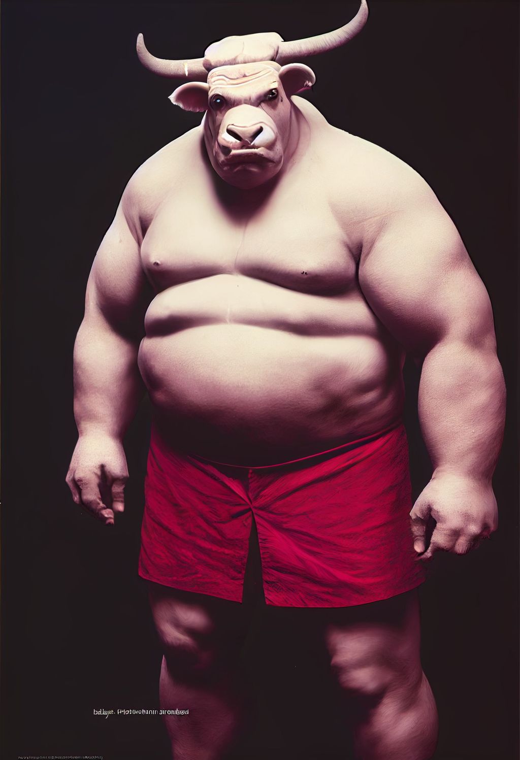 Prompt: a human-bull hybrid, photo-realistic