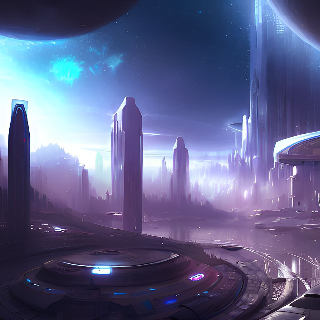 a galactic city in space, photorealistic, god rays,...