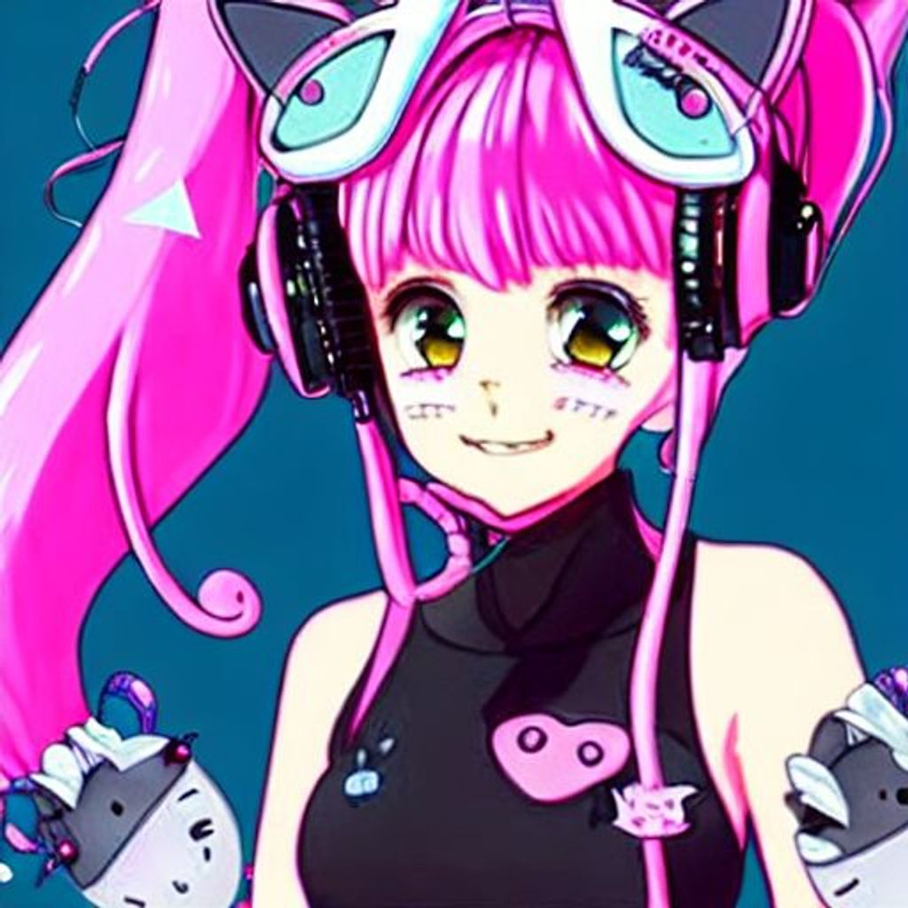 A Cute Girl With Pink Hair And Wearing A Cat Headset Openart