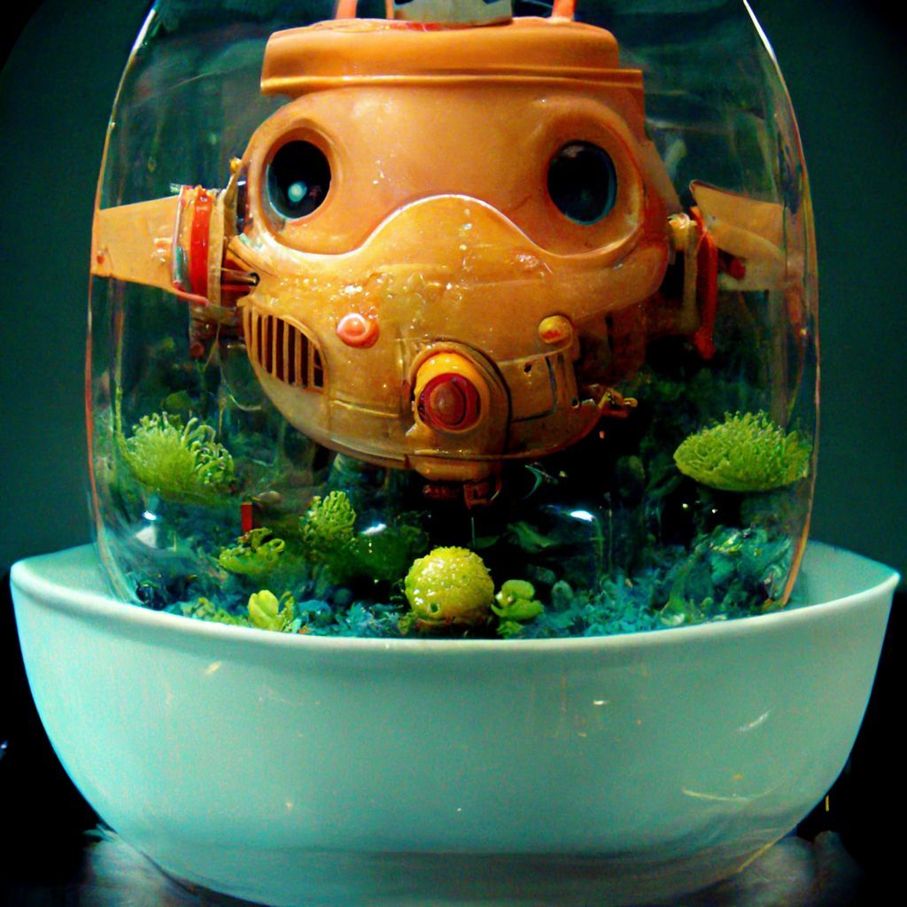 toy submarine in aquarium fish bowl