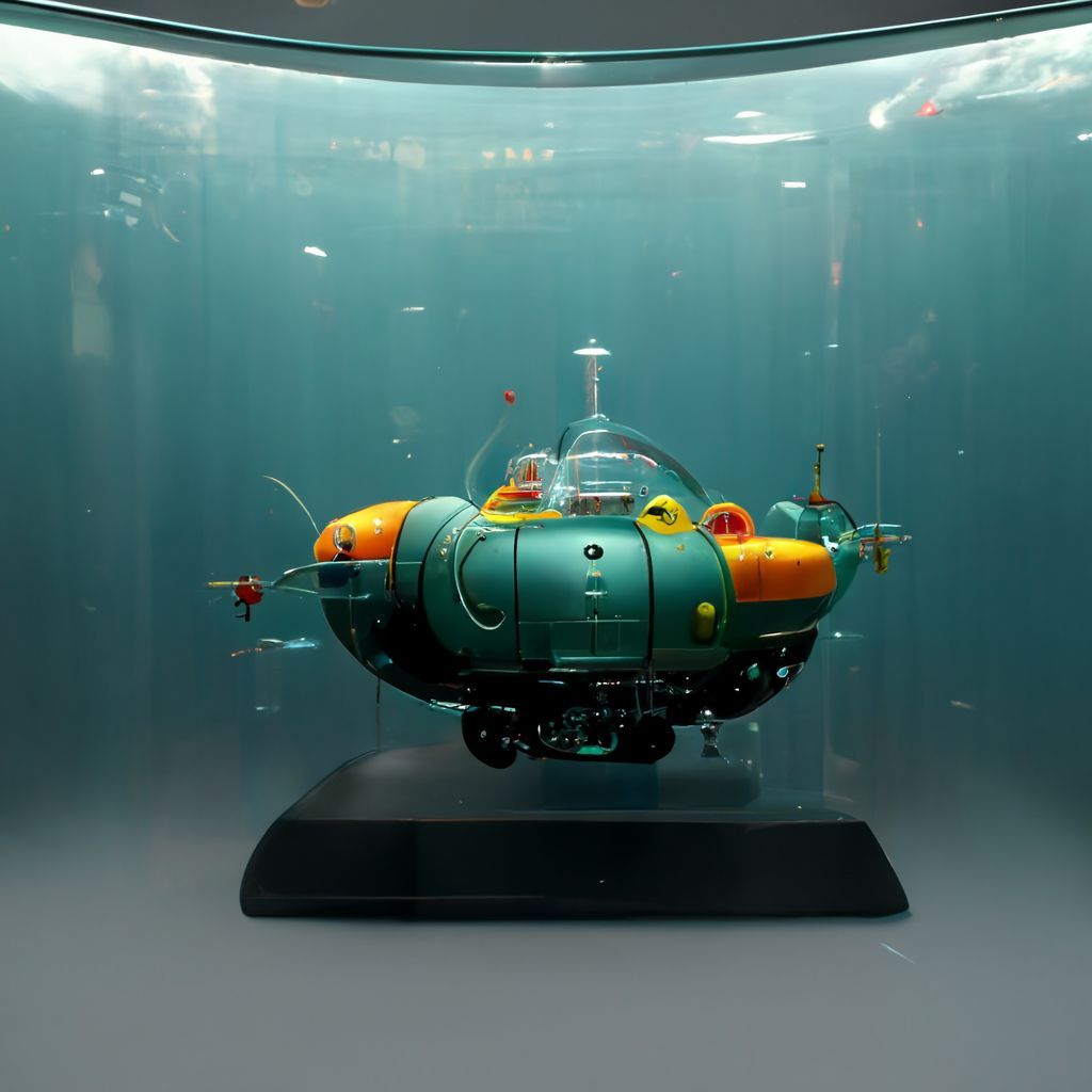 Prompt: toy submarine in aquarium fish bowl, autodesk 3ds max