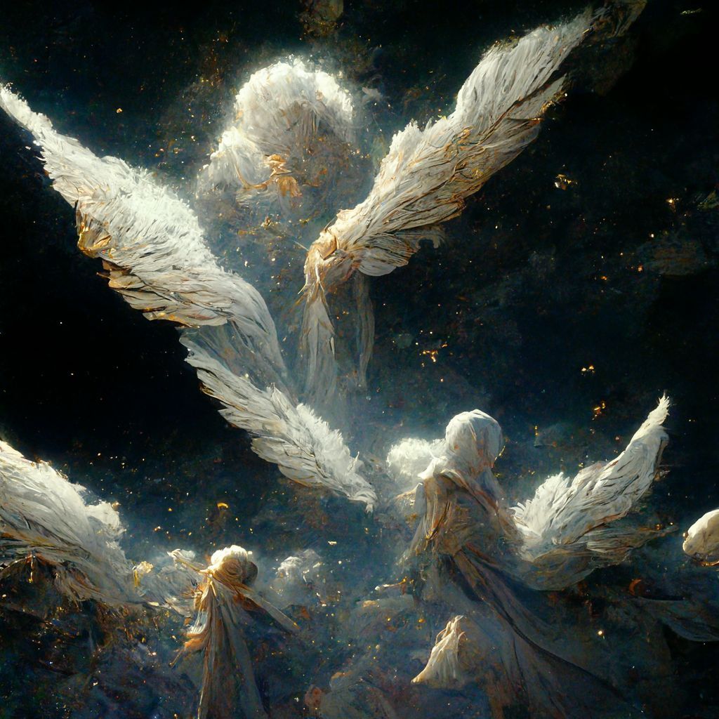 Prompt: angels falling from the sky, fantasy max detail 8k