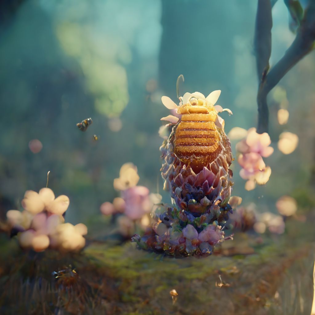 Prompt: honey bee, beehive, surreal unreal engine 8k max detail