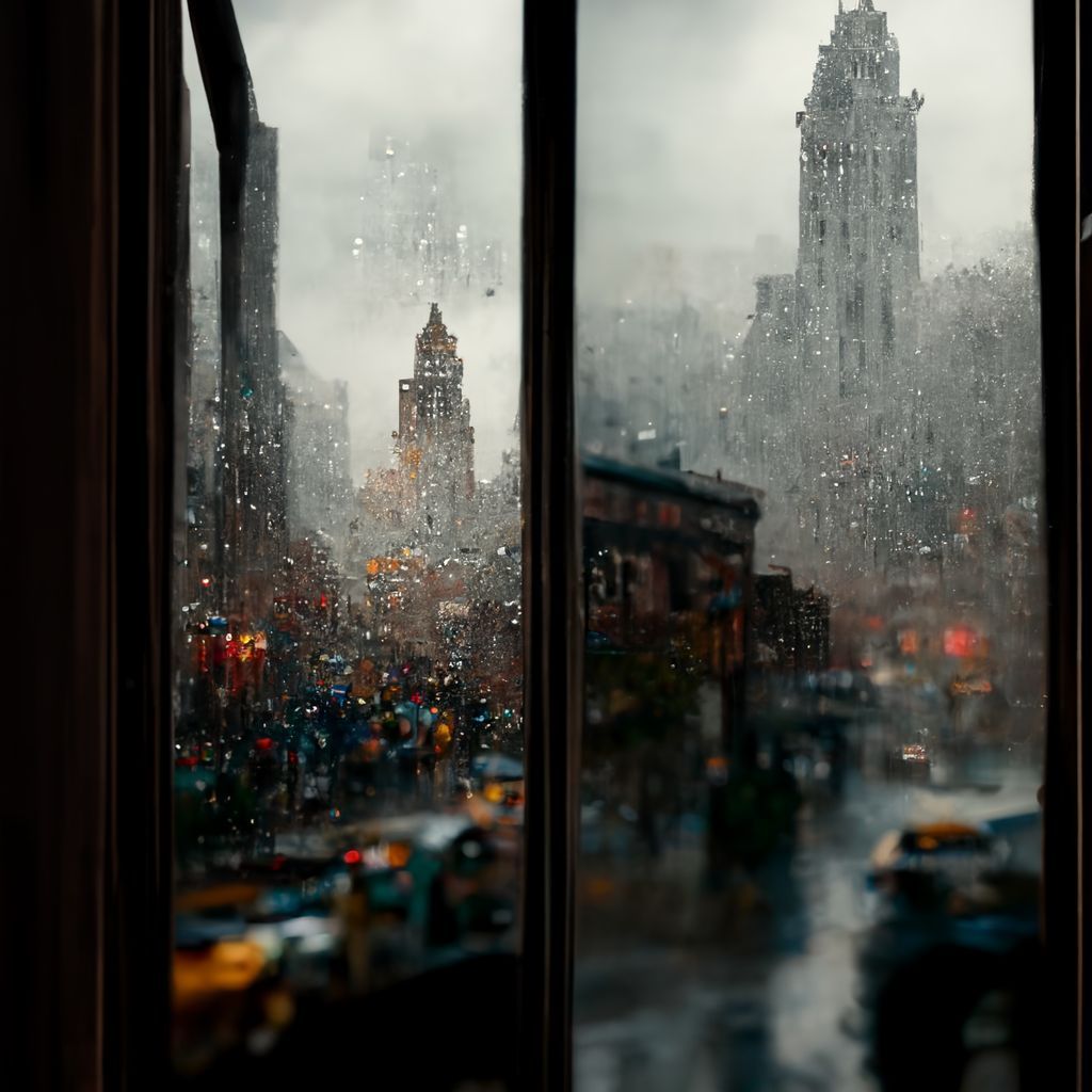 looking through the window at manhattan on a rainy day