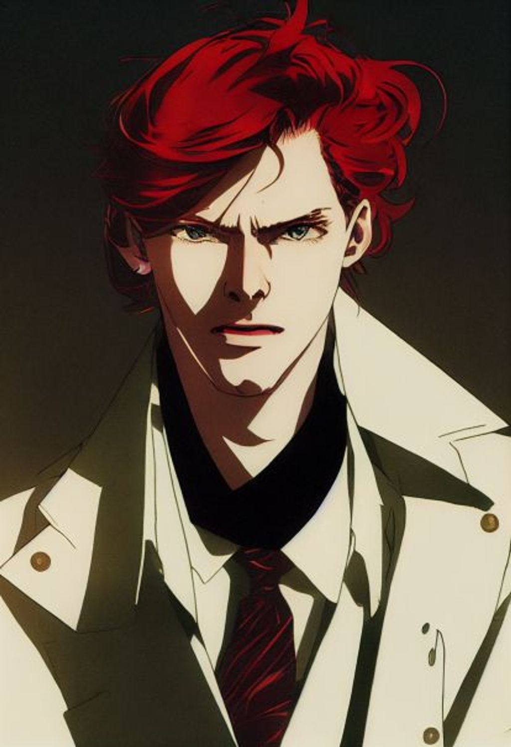 Prompt: young man with red hair and a private school black jacket, gold trim on jacket, white dress shirt, brown eyes, flirty, handsome, style Yoji Shinkawa, style of Tony Taka, style of Mel Kishida, intricate details, graphic novel, perfection, High Quality, crisp, soft colors, digital art --seed 666