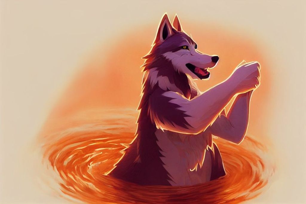 Prompt: a handsome anthro werewolf colored like a husky soaking in a hot tub, flirty, beautiful, realistic, soft, relaxing, romantic, anthropomorphic, furry, painted by Pixar