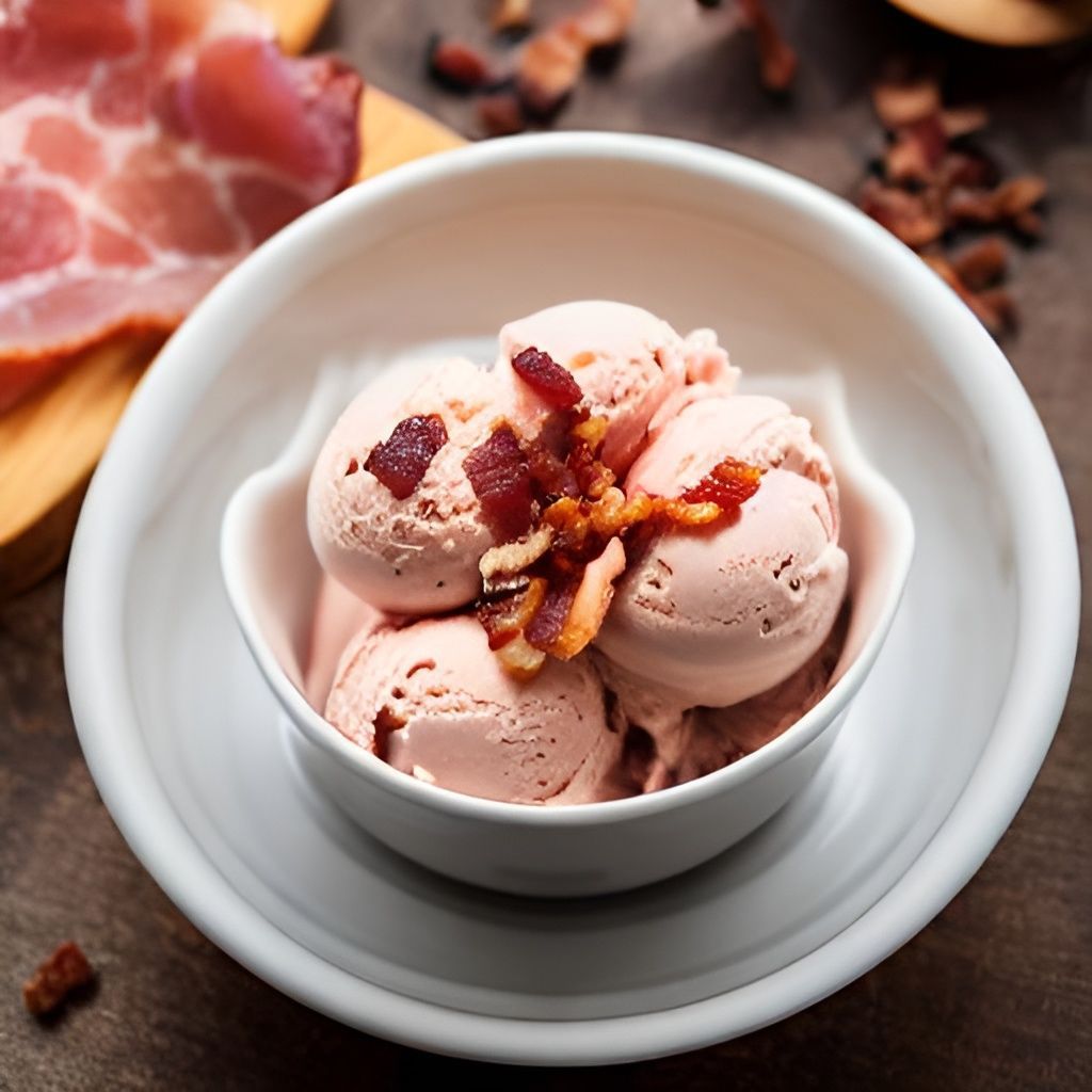 Prompt: bacon ice cream, 50mm food photography 