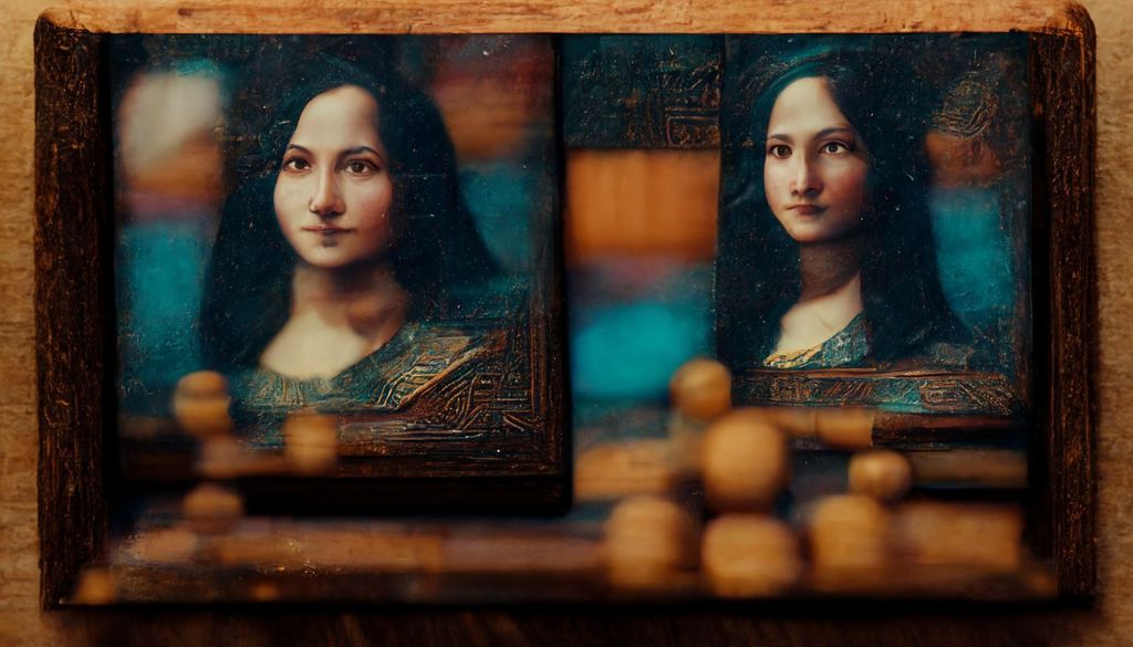 Prompt: mona lisa as a puzzle on a wooden table, octane 8k max detail