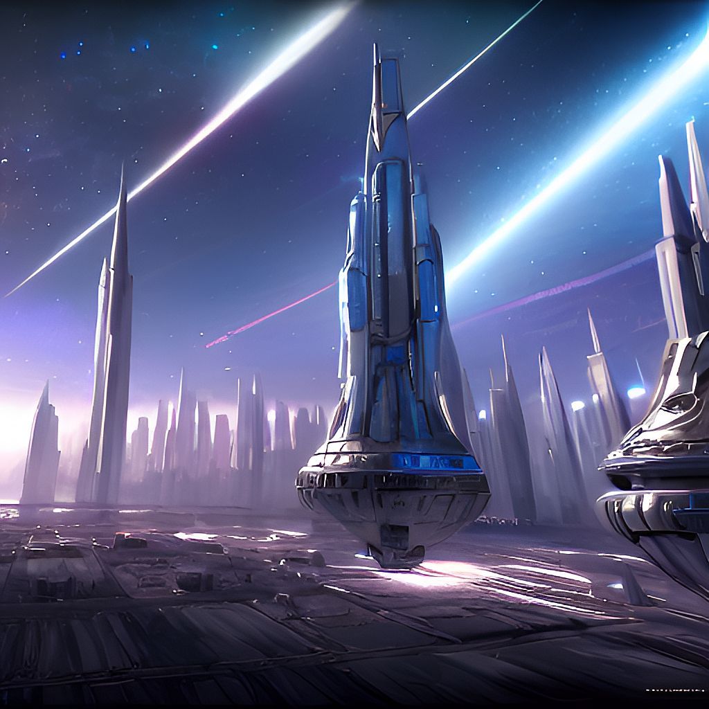 a galactic city in space, photorealistic, god rays,...