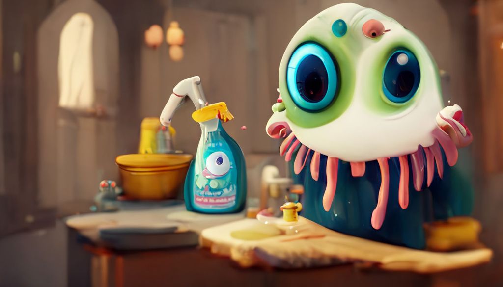 Prompt: a monster maid cleaning the house, fantasy cartoon 8k max detail