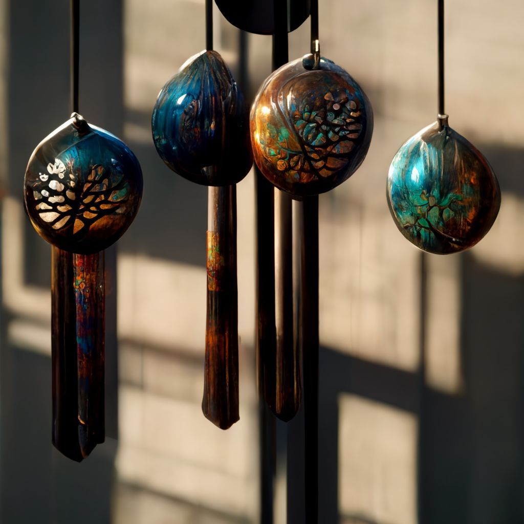 Prompt: wind chimes, raytracing, unreal engine max detail