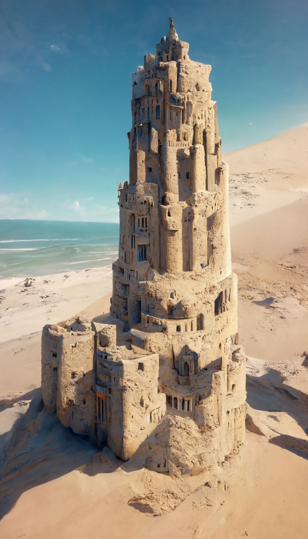 Prompt: sand castle tower, raytracing, unreal engine