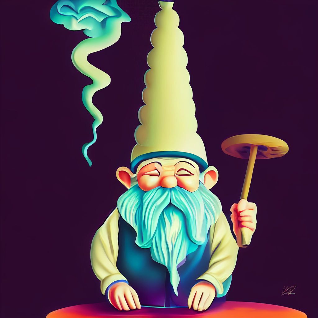 Prompt: happy ganja smoking gnome, cartoon max detail