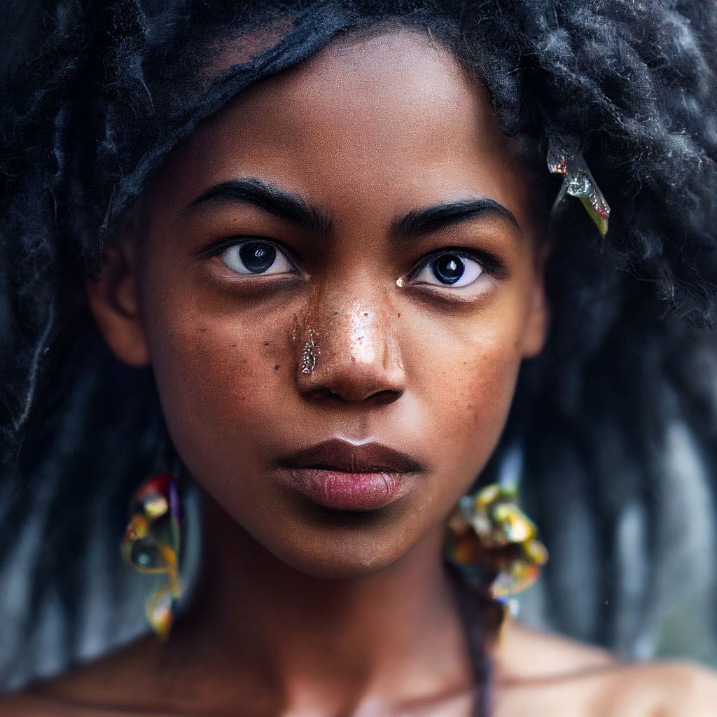 Prompt: black girl, portrait, fantasy max detail