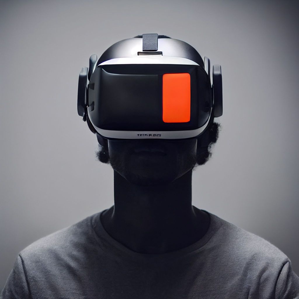 Prompt: gray photo of a man wearing a vr helmet, max detail