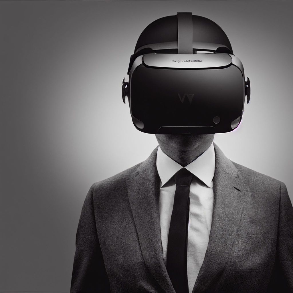 Prompt: gray photo of a man wearing a vr helmet, max detail