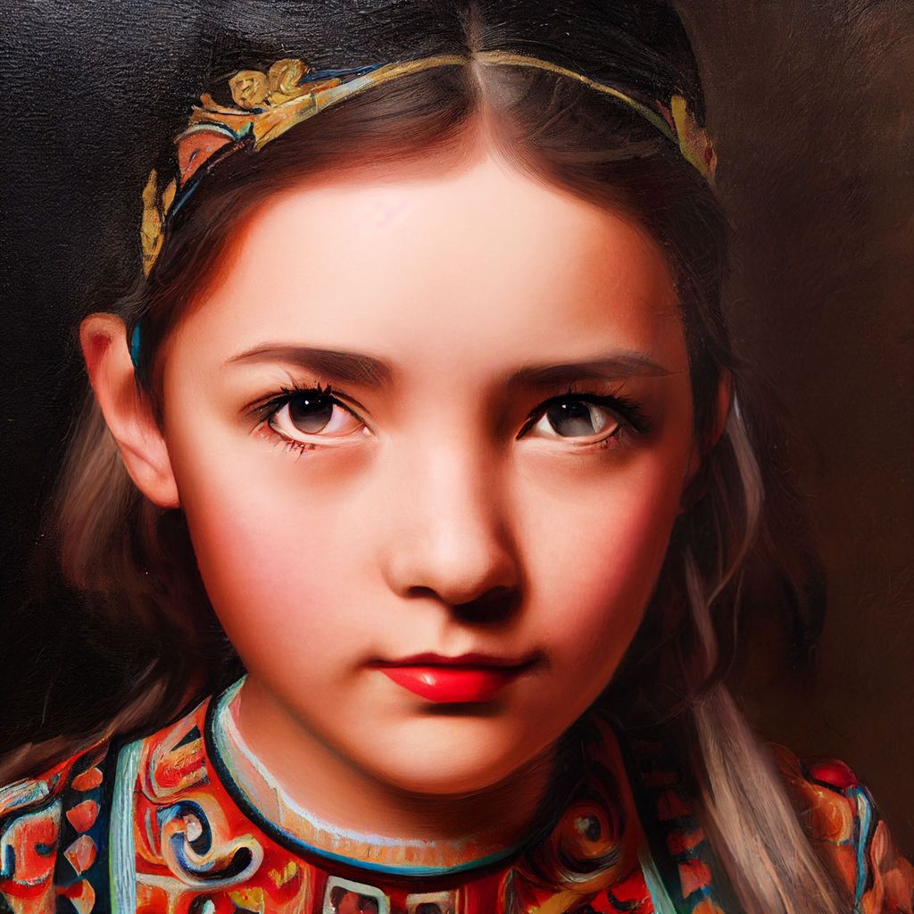 Prompt: girl face portrait, rosemaling