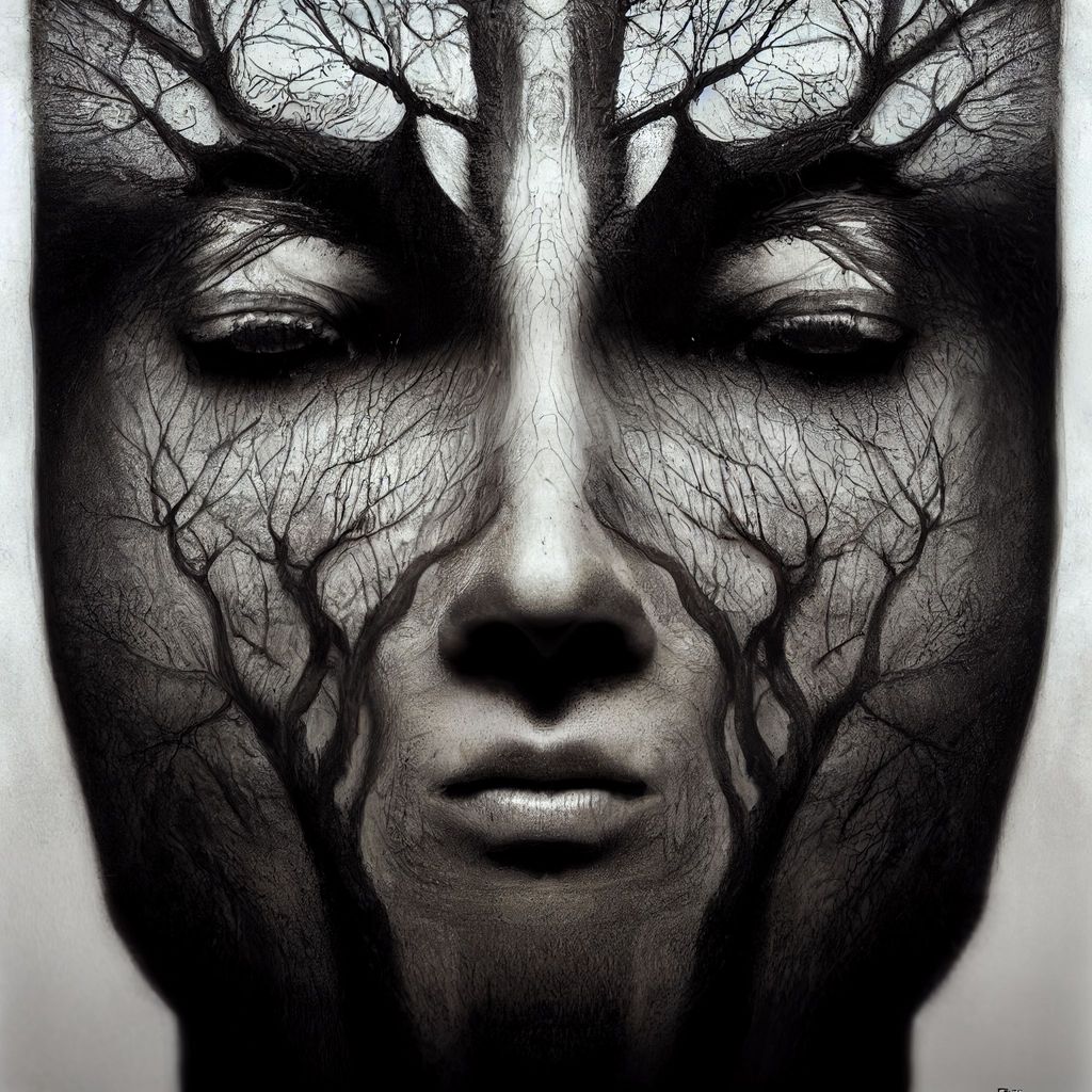 Prompt: tree of human faces