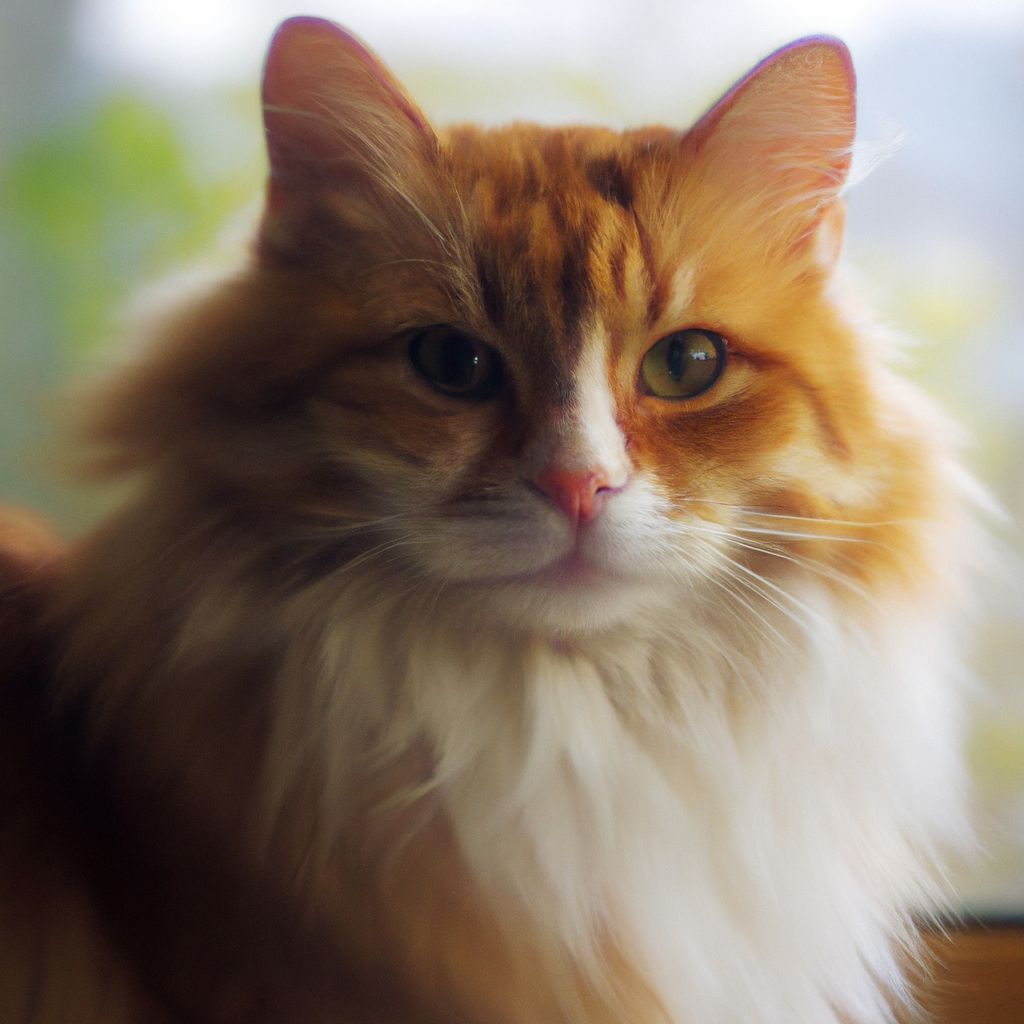 Prompt: long haired mostly orange cat with some white on chest sitting on window sill looking around, a 70mm portrait, iso 100, focus mode, f/100, smiling brightly, waist up photo, locs, blasian, perfect composition, beautiful detailed intricate insanely detailed octane render trending on artstation, 8 k artistic photography, photorealistic concept art, soft natural volumetric cinematic perfect light, chiaroscuro, award - winning photograph, masterpiece, oil on canvas, raphael, caravaggio, greg rutkowski, beeple, beksinski, giger