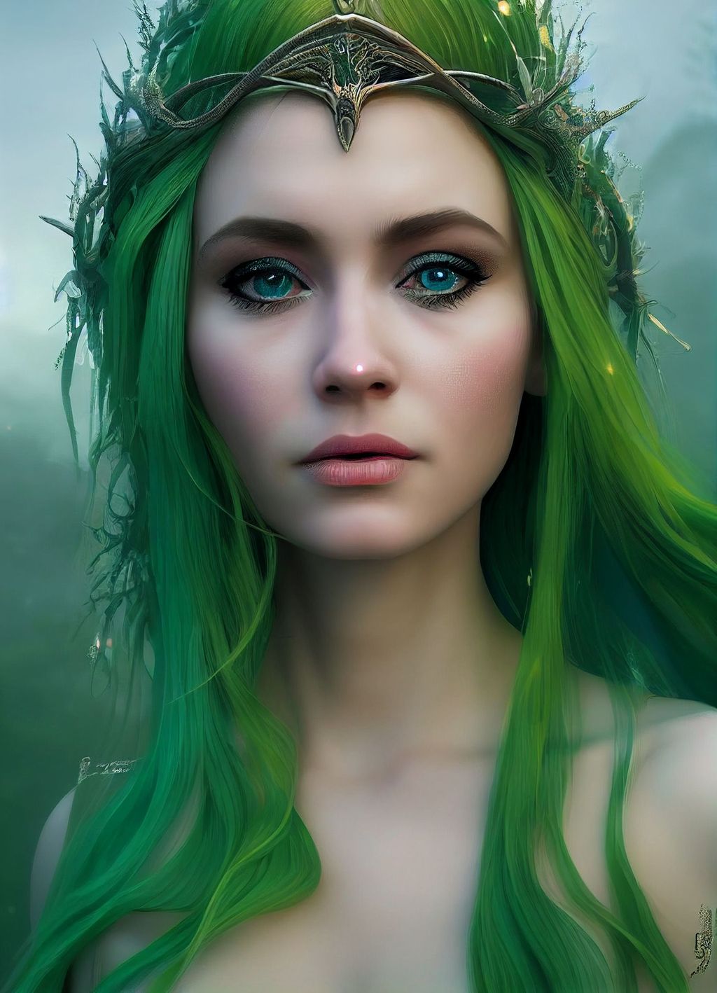 Prompt: a hyperrealistic elven queen with elegant face, middle earth, by Jack Vance, trending on artstation, concept design art, octane render, 8K