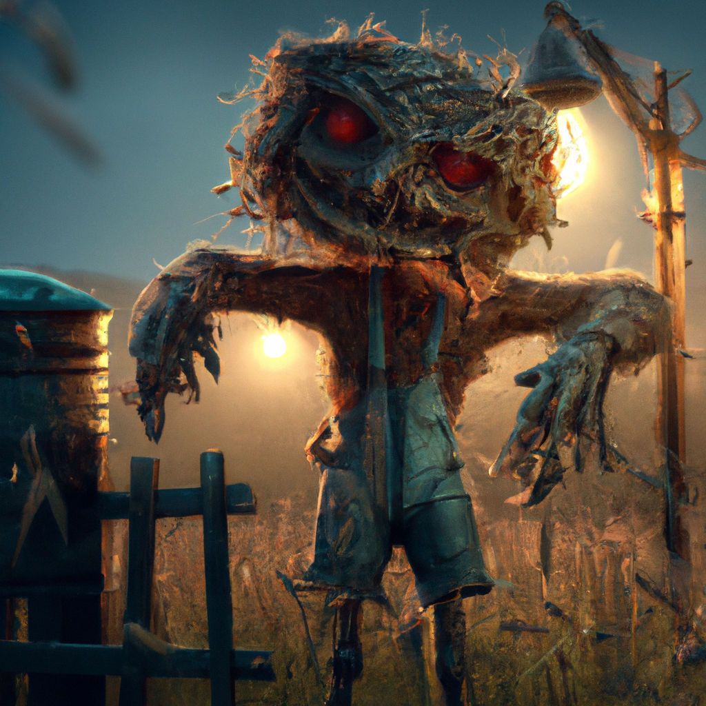 Evil dark horror nightmare Scarecrow at night time OpenArt