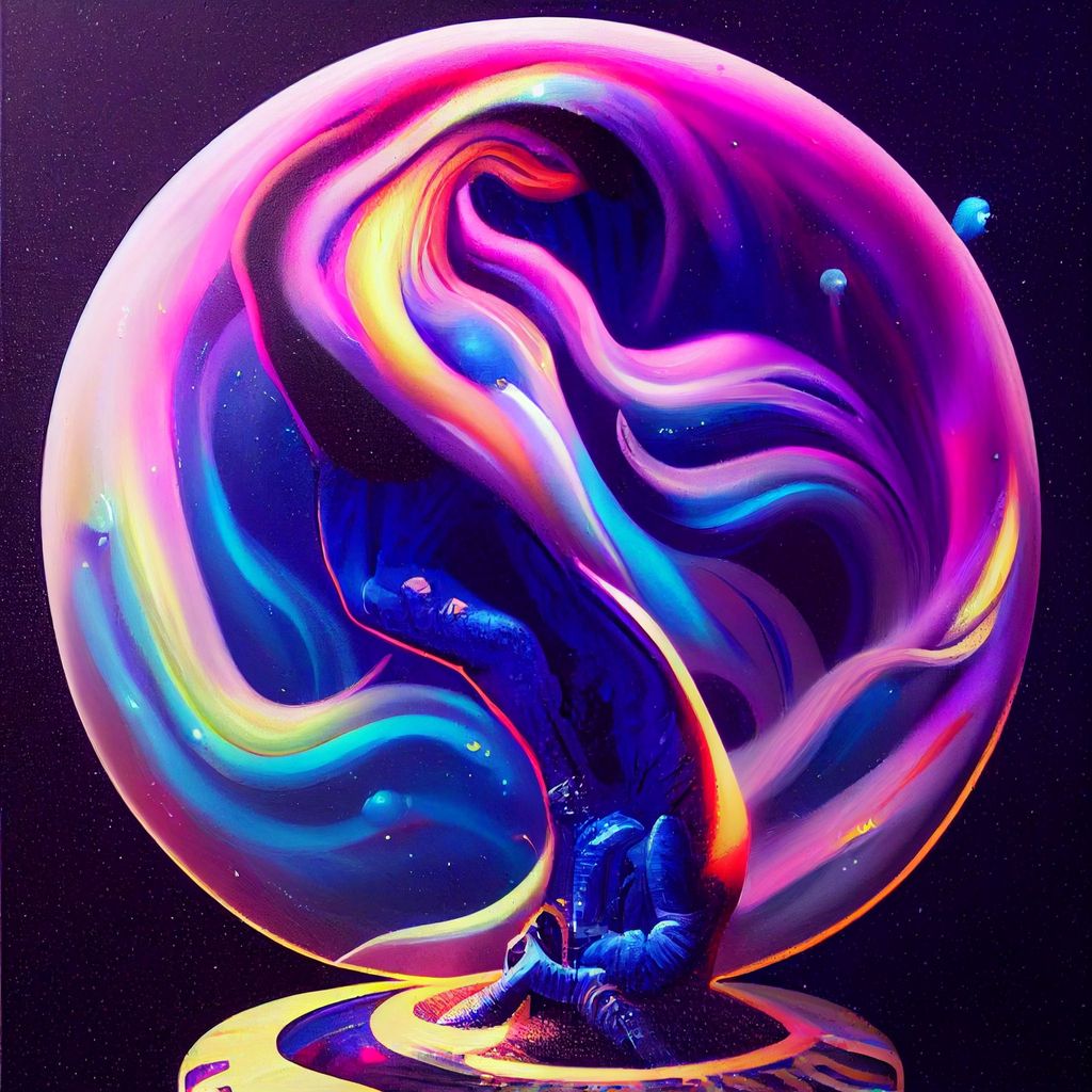 Prompt: Improbability by Dan Mumford, octane render, superhero portrait of black light paint, splashes of colors, comic book art, sculpture, abstract acrylic paint drips, abstract brushstrokes