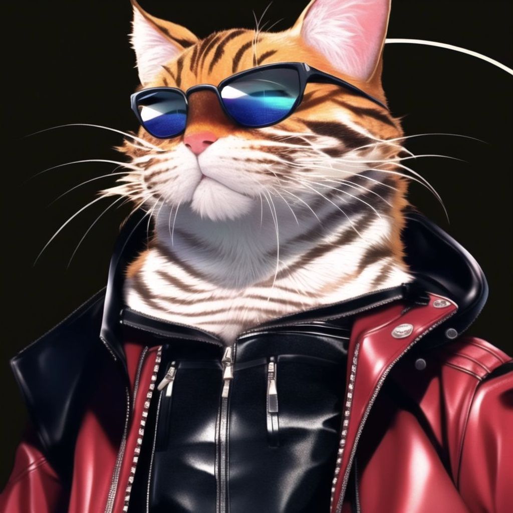 Prompt: Cool Cat wearing a leather jacket and shades