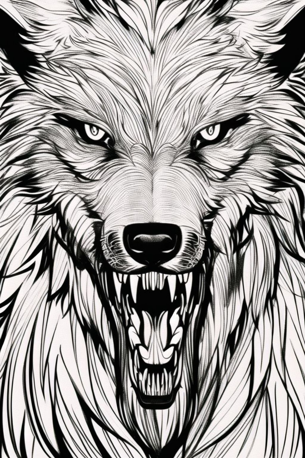 angry wolf face outline