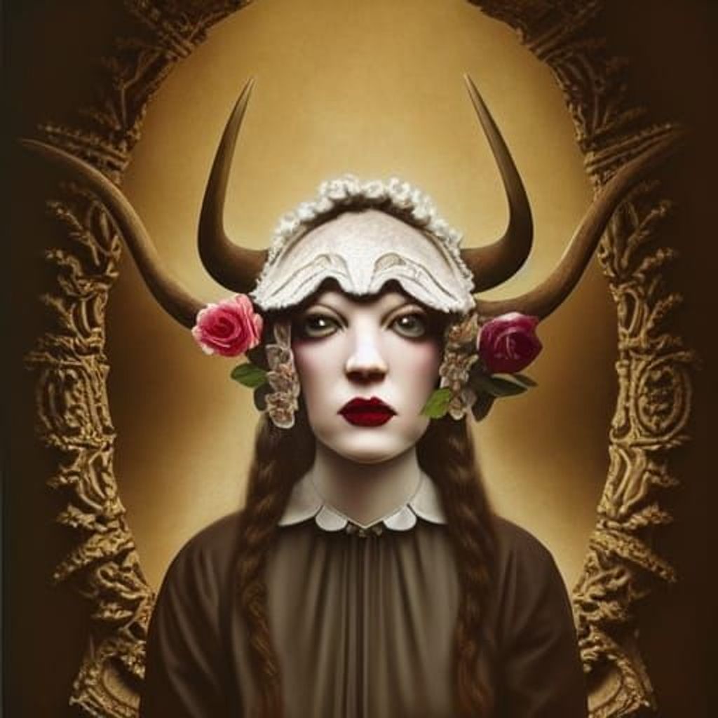 The Bride is wearing a Longhorn Cow Skull OpenArt