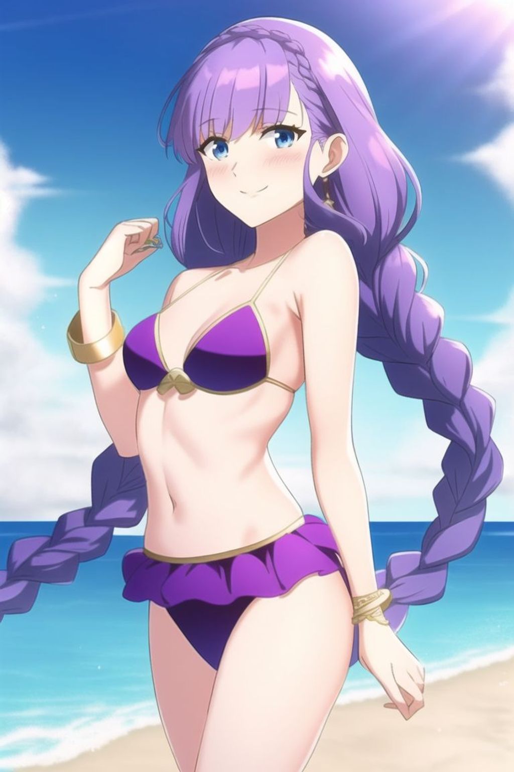 mature woman, medium breasts, purple ribbon with gol... | OpenArt