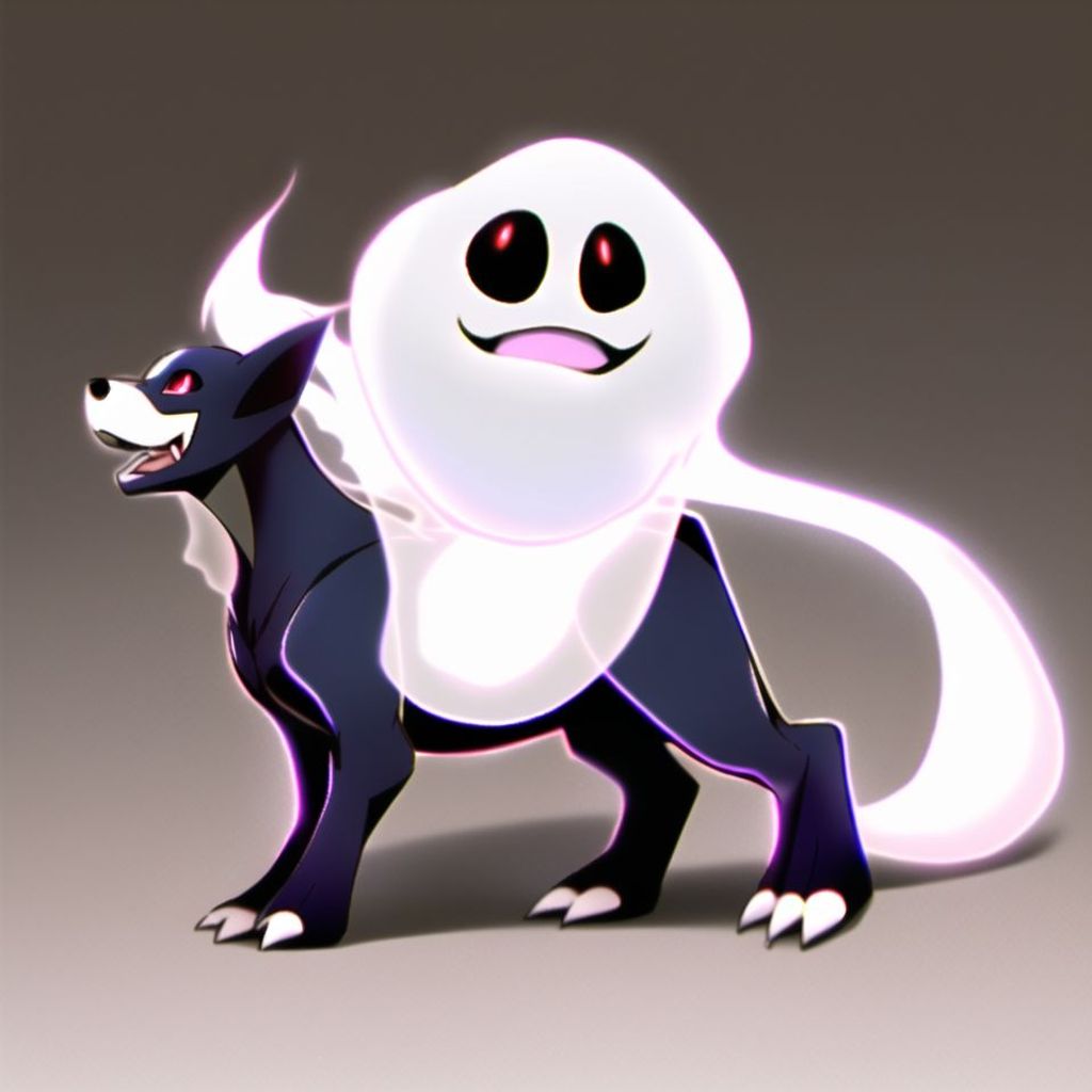 Prompt: pitbull pokemon, Dark ghost type pokemon, ghost, fully grown