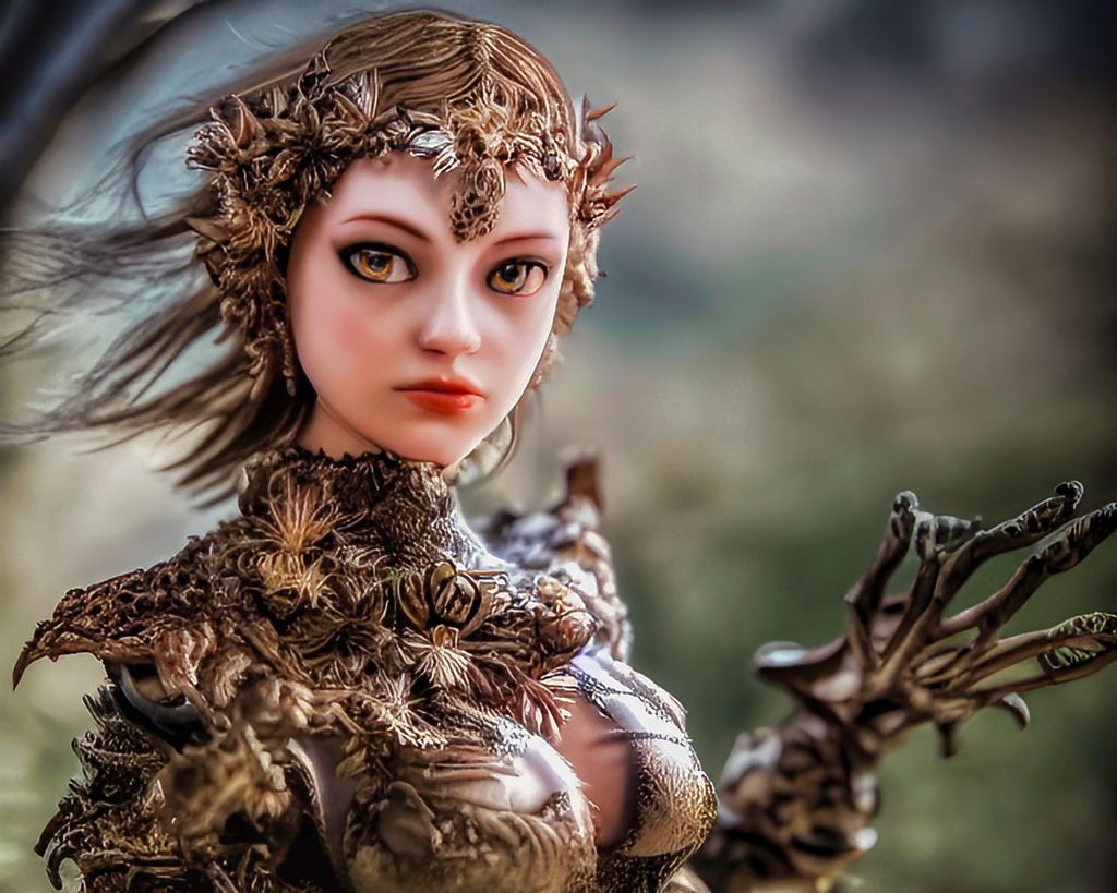 Prompt: gorgeous female wearing ornamented detailed armor, naturaly intricate and randomly wild environments, valleys with trees creeks and meadows, with flowers and foliage, realistic foliage textures, dynamic foliage colors, clear volumetric radiant lighting, clear bright realistic sunlight, dynamic skies, volumetric clouds