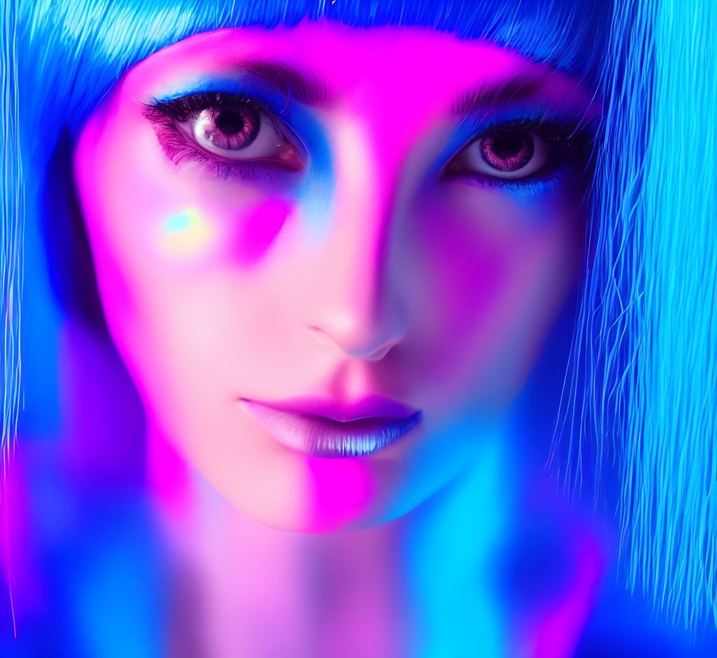 Prompt: beautiful woman peering into the camera, white lush hair, hologram, bob haircut, transparent body, blacked out eyes, photorealistic, near shot, cyberpunk