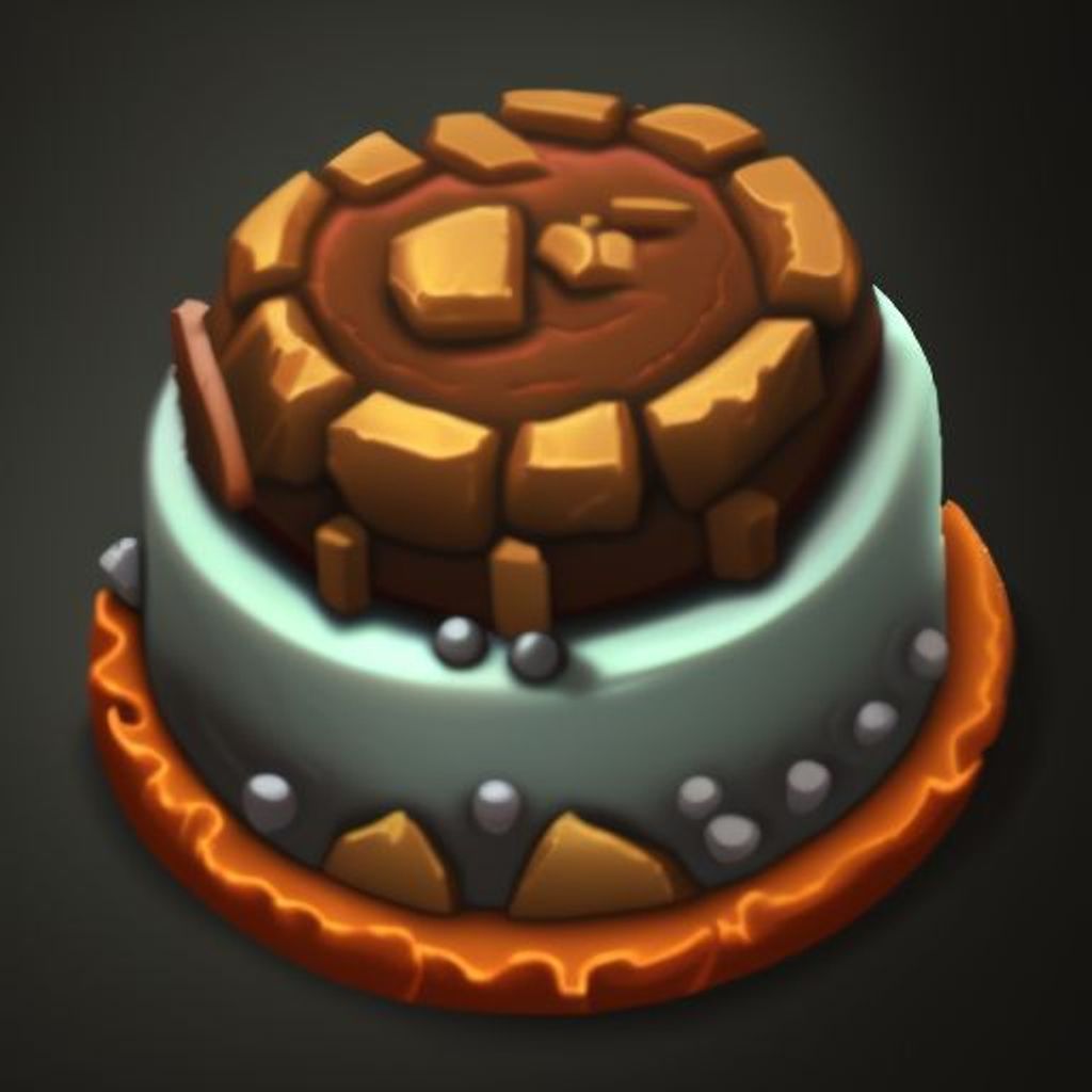 Prompt: A hyperrealist detailed cake in the middle center of a black background in the style of a rpgicon,  game inventory item icon, 2d