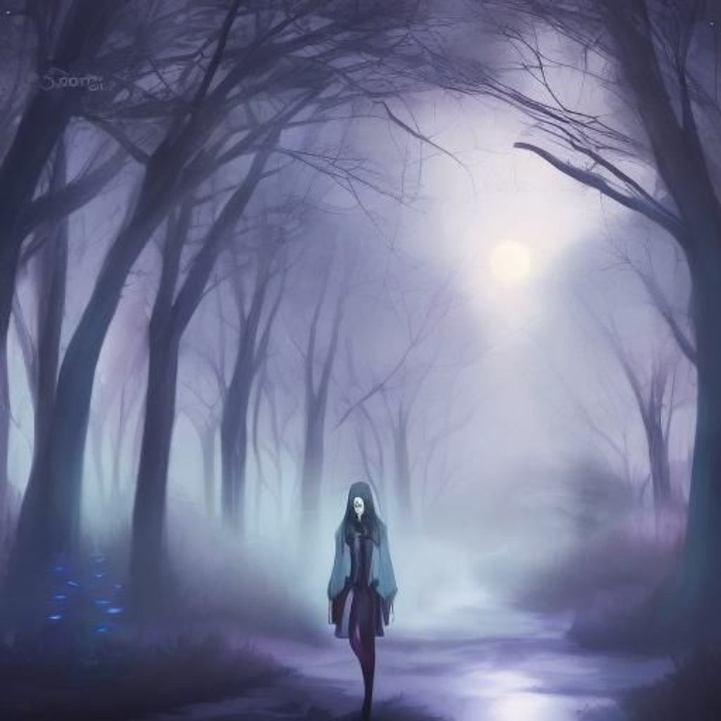 Prompt: spooky forest at night anime canon50 artgerm 