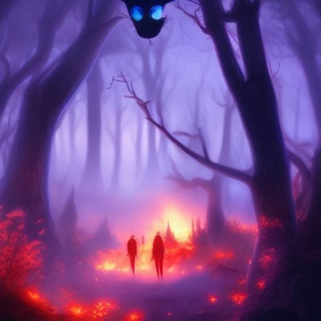 Prompt: spooky forest on fire detailed and intricate anime canon50